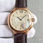 Replica Swiss Cartier Ballon Bleu Watch Rose Gold Diamond Markers Leather 42mm